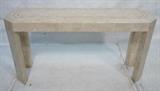 Lot 434:  Maitland Smith style Tessellated Stone Console Table. Brass inlay on two tone stone hall table: Dimensions:  H: 27.5 inches: W: 52 inches: D: 17 inches --- 