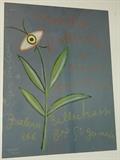 Lot 436:  JEAN COCTEAU Lithograph. Plant with "eye" Flower. Cocteau quote. Originale 30/100. : Dimensions:  Image Size: H: 24.75 inches: W: 18.5 inches --- 