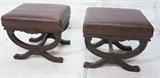 Lot 441:  Pr NEW Contemporary Faux Crocodile Upholstered Benches Stools. Carved wood bases. : Dimensions:  H: 21.5 inches: W: 24 inches: D: 18.5 inches --- 