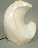 Lot 453:  Signed ROSTI Glazed Pottery Table Lamp. Textured ceramic crescent with milky white glaze. Signed. Pottery is 9.25"H x 8" x 6": Dimensions:   --- 