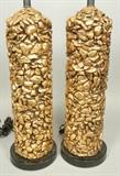 Lot 454:  Pr 1960's Gilt "Pebble" Plaster Table Lamps. Cylindrical form.: Dimensions:  H: 25.5 inches --- 