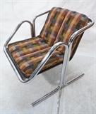 Lot 459:  70's Modern Lounge Chair. Tubular Chrome Spring Form with Purple Velvet Upholstery. : Dimensions:  H: 35 inches: W: 28.5 inches: D: 30.5 inches --- 