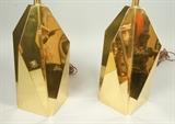 Lot 477:  Pr Modernist Brass Faceted "Origami" Table Lamps. Possibly C JERE: Dimensions:  H: 28.5 inches: W: 9 inches: D: 9 inches --- 