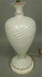 Lot 478:  Art Glass Murano Table Lamp. Italian Urn Form Glass with silver leaf internal details. White marble base. : Dimensions:  H: 21 inches --- 