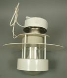 Lot 479:  LOUIS POULSEN White Enamel Ceiling Light Fixture. Industrial style. Paper label: Dimensions:  H: 9 inches: W: 11 inches --- 