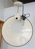 Lot 485:  SARFATTI Italian Hanging Pendant Light Fixture Lamp. Central disk form with frosted glass diffuser. : Dimensions:  H: 26 inches: W: 18 inches: D: 8 inches --- 
