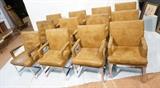 Lot 490:  Set 12 Milo Baughman Style Suede Arm Chairs.  Wide Flat Chrome Bases.  : Dimensions:  H: 38.5 inches: W: 24.5 inches: D: 23.5 inches --- 