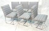 Lot 491:  Set 6 MILO BAUGHMAN Chromed Steel Dining Chairs.  Blue Bargello fabric Upholstery.: Dimensions:   --- 