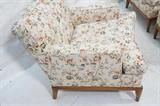 Lot 493:  3pc ROBSJOHN GIBBINGS Lounge Arm Chairs & Ottoman Stool. Newer floral fabric. : Dimensions:  H: 30 inches: W: 30 inches: D: 32 inches --- 