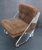 Lot 498:  HILL Manufacturing Lucite Side Lounge Chair. Lucite frame on casters. Brown fabric upholstery. : Dimensions:  H: 27.5 inches: W: 23 inches: D: 26.5 inches --- 