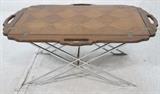 Lot 504:  Chromed Steel Double X Base Occasional Table with Wood Fold Down Sides Top. Vintage Modern.: Dimensions:  H: 22 inches: W: 34 inches: D: 20 inches --- 
