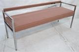 Lot 513:  KNOLL style Square Chrome Bench Seat. Upholstered back rest and seat. : Dimensions:  H: 25.5 inches: W: 62 inches: D: 19 inches --- 
