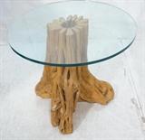 Lot 516:  Tree Root Wood Side Table with .5" Round Glass Top. : Dimensions:   --- 