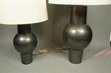 Lot 522:  2pc Hematite colored Metal Table Lamps. Bulbous Center. Two sizes: Dimensions:  H: 32 inches --- 