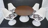 Lot 532:  SAARINEN style Tulip Dining Set. Faux wood laminate top table. Four Tulip Chairs. Not marked: Dimensions:  H: 24.5 inches: W: 36 inches: D: 36 inches --- 