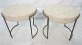 Lot 535:  Pr Tessellated Stone & Metal Side Tables. Brown tops with metal frames: Dimensions:  H: 24 inches: W: 27 inches --- 