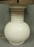 Lot 559:  Large Italian Pottery White Glazed Table Lamp. Bulbous form with tall neck. Overall "Hobnail" texture. Black shade. Marked Italy. Possibly Rosenthal Netter: Dimensions:  H: 19.5 inches --- 