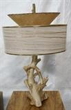 Lot 564:  Vintage Modern 50's Painted Driftwood Lamp. Period plastic two tier shade. : Dimensions:  H: 37 inches: W: 24 inches: D: 15 inches --- 