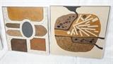 Lot 568:  2pc REGINA AGRAN Wall Art. Collage Assemblages in brown and beige tones. Signed.  1. "Indian Country" 2.  "The Wall" : Dimensions:  H: 30 inches: W: 30 inches --- 