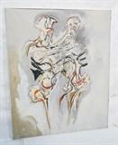 Lot 569:  MARGOLIN Oil Painting on Canvas Two People. : Dimensions:  H: 58.5 inches: W: 48 inches --- 