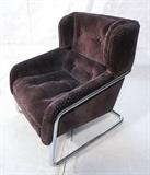 Lot 459:  70's Modern Lounge Chair. Tubular Chrome Spring Form with Purple Velvet Upholstery. : Dimensions:  H: 35 inches: W: 28.5 inches: D: 30.5 inches --- 