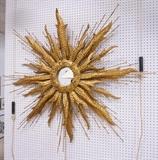 Lot 579:  Steel Brutalist Starburst Wall Mirror. Welded metal with rods and panels: Dimensions:  H: 57 inches: W: 62 inches --- 