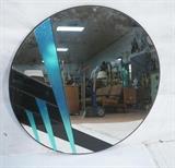 Lot 622:  DAVID MARSHALL Round Wall Mirror. Three inset aqua rays with black bands. Signed.: Dimensions:  H: 39 inches: W: 39 inches --- 