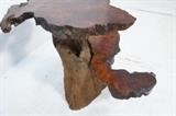Lot 642:  Two tier freeform natural wood slab occasional table. Tree trunk base. : Dimensions:  H: 24.5 inches: W: 36 inches: D: 32 inches --- 