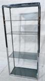 Lot 644:  Vintage Modern Chrome & Glass Etagere. Rounded corners. Smoked glass shelves. : Dimensions:  H: 62 inches: W: 32 inches: D: 16.5 inches --- 