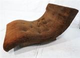 Lot 651:  Adrian Pearsall style Plush Brown Chaise Lounge. Wave form on paneled pine wedge base. : Dimensions:  H: 31 inches: W: 59 inches: D: 36 inches --- 