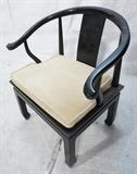 Lot 683:  CENTURY Ebonized Asian style Decorator Side Chair. Cream fabric upholstery. : Dimensions:  H: 29.5 inches: W: 27 inches: D: 21.5 inches --- 