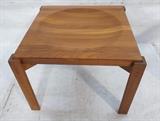 Lot 687:  Danish Low Side Table. Butcher block top on X stretcher base with square corner legs. Table top can be flipped from convex side to flat top.: Dimensions:  H: 17.75 inches: W: 24.75 inches: D: 24.75 inches --- 