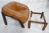 Lot 693:  LAFER Brazilian Rosewood Lounge Chair & Stool. Brown Leather Chair. Rosewood ottoman frame; no cushion.: Dimensions:  H: 27.5 inches: W: 35 inches: D: 32 inches --- 