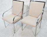 Lot 705:  Pr Chrome Frame Dining Side Chairs. Pastel striped fabric. : Dimensions:  H: 37.5 inches: W: 21 inches: D: 23 inches --- 