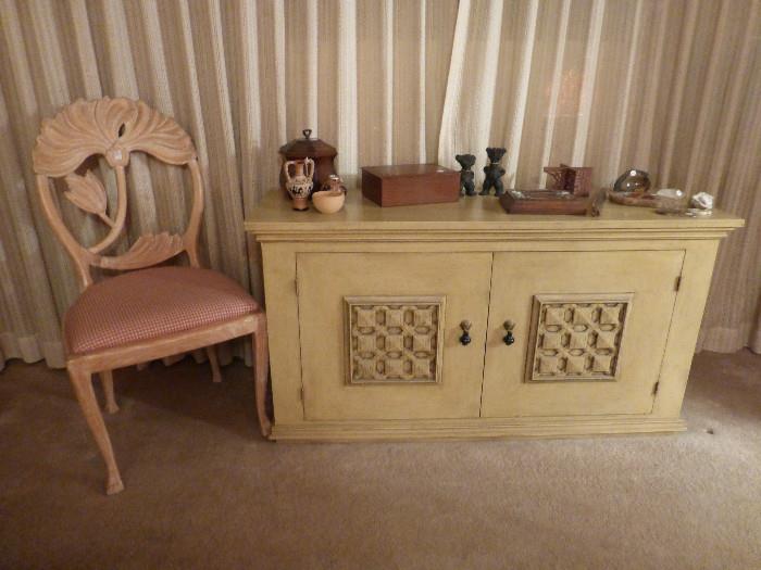 Carved Side Chair & Hand Crafted Cabinet, 