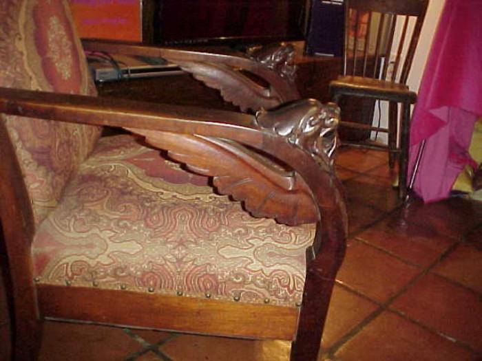 Winged Lion antique Victorian armchair with paw feet