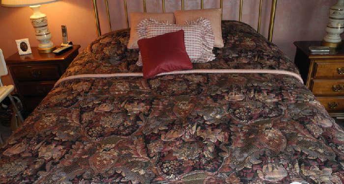 Lovely queen size bed, plus bedding and matching custom draperies (sold separately)