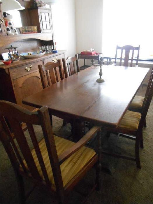 Oak dining table w/ 6 chairs,  Oak Hutch 