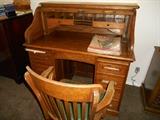 Antique oak s scroll desk w/ oak swivel chair