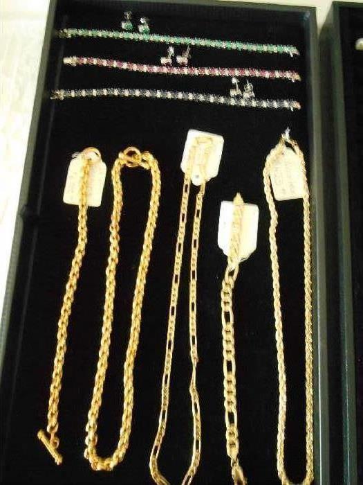 Gold chains, various Karats and Tennis bracelets