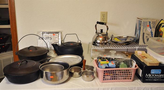 Cast iron and a nice assortment of new microwave cooking items.