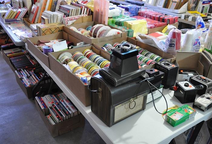 Vintage cameras, over 200 rolls of ribbon, new stationary products, books, etc. etc.