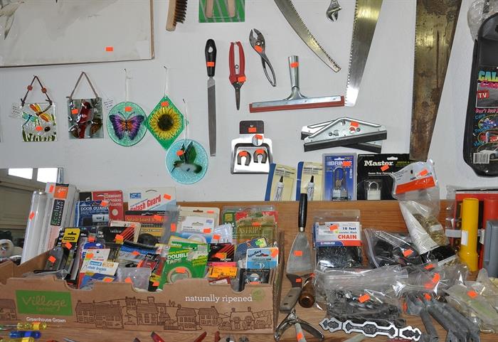 Workbench full of all kinds of things.