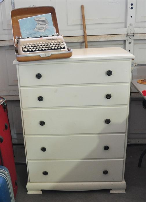 Nice dresser with a Smith Corona typewriter in its case