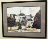 Water color over couch in office.