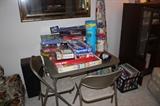 Games, card table and chairs, vinyl albums