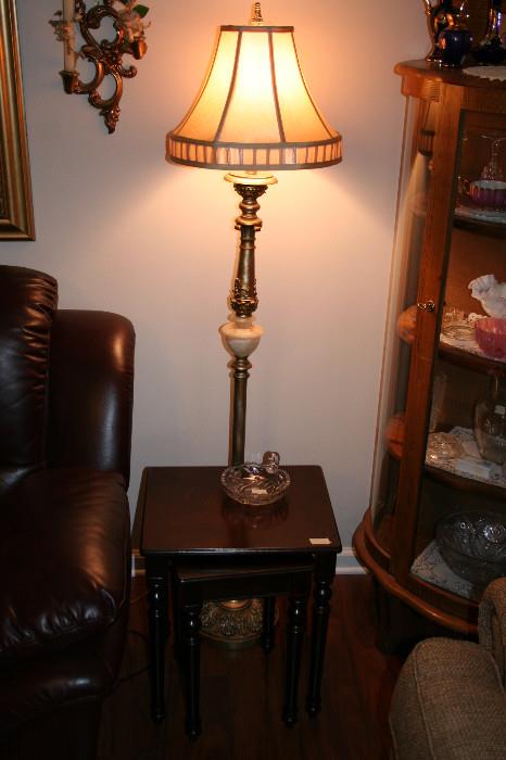 Brass & marble floor lamp, nesting tables
