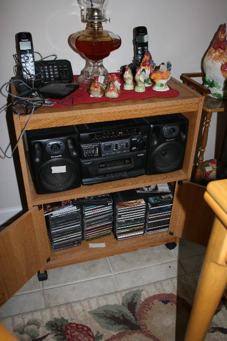 Telephones, Radio - CD- Cassette player with speakers, oil lamp, chicken salt & pepper shakers