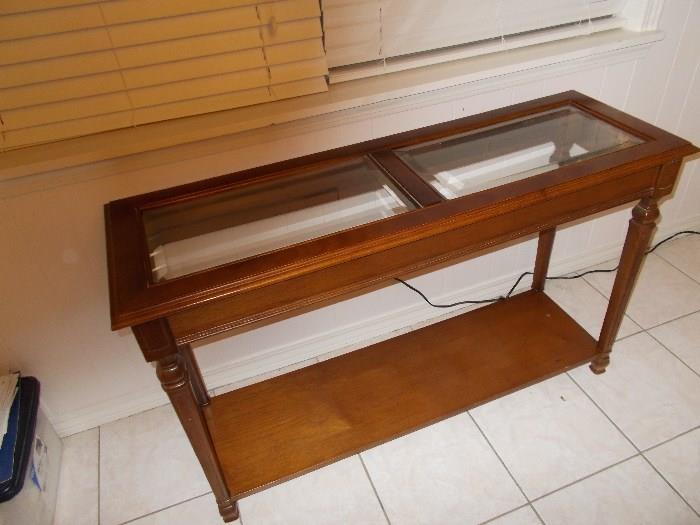 Console Table - Wood & Glass - Shelf Underneath!!