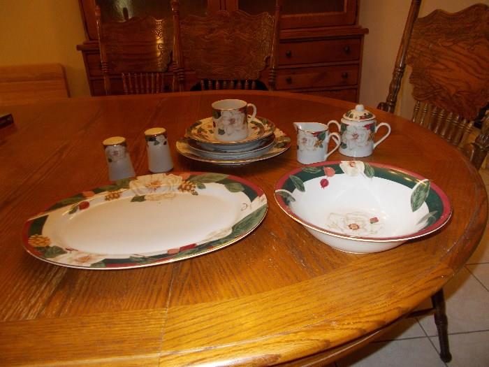 One 5 piece place setting of Magnolia China + Large Platter, Vegetable Bow, Pair of Salt/Pepper, Creamer & Sugar - There are 8 place settings of this china!!!!